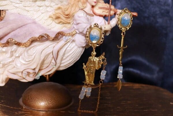 SOLD! 10081 Baroque Justice Sword Irregular Enamel Studs - Image 2