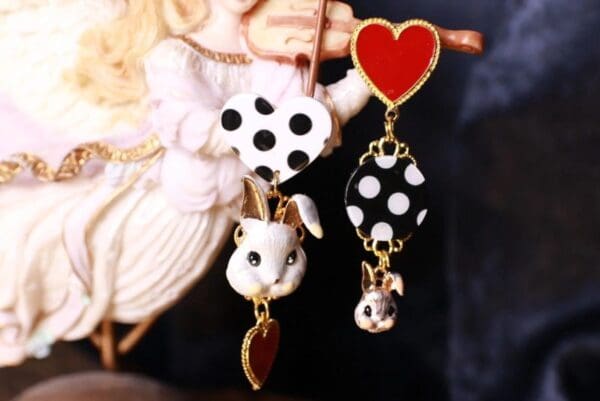 SOLD! 10082 Baroque Enamel Bunny Polka Dot Irregular Enamel Studs