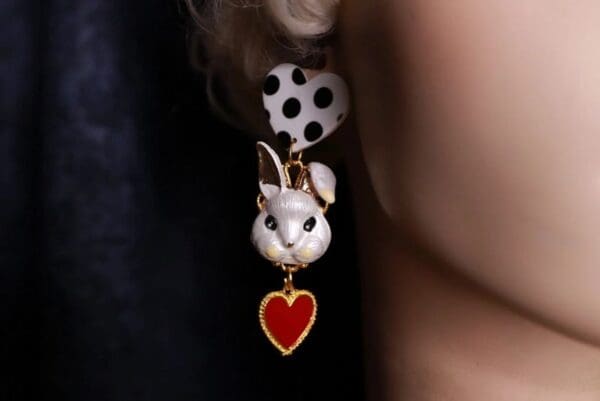 SOLD! 10082 Baroque Enamel Bunny Polka Dot Irregular Enamel Studs - Image 2