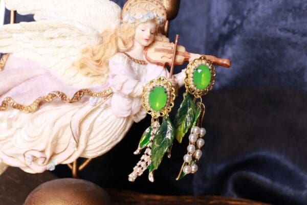 SOLD! 10083 Baroque Enamel Lily Of The Valley Irregular Enamel Studs - Image 2