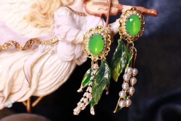 SOLD! 10083 Baroque Enamel Lily Of The Valley Irregular Enamel Studs