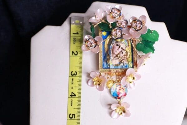 SOLD! 10085 Virgin Mary Madonna Icon Flower Blossom Brooch Pin - Image 7