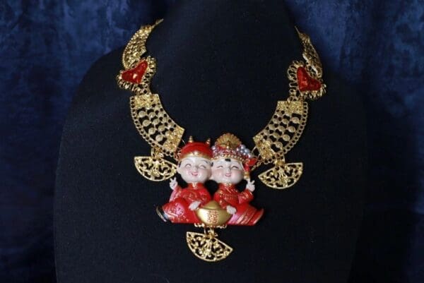 SOLD! 10087 Asian Revival Figures Adorable Massive Necklace
