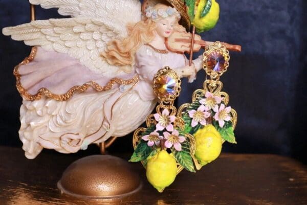 SOLD! 10091 Baroque Lemon Pink flower Earrings Studs