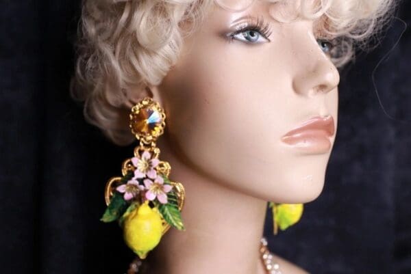 SOLD! 10091 Baroque Lemon Pink flower Earrings Studs - Image 4