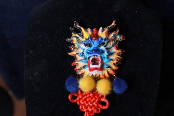 SOLD! 10094 Colorful Chinese Dragon Tassels Brooch Pin - Image 4