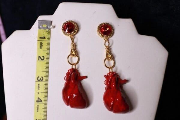 SOLD! 10095 Realistic Heart Hand Painted Earrings Studs - Image 6
