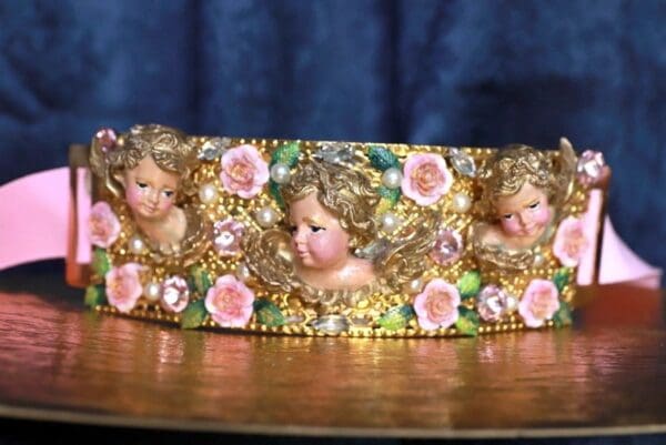 SOLD! 10098 Runway Baroque Cherubs Vases Flowers Waist Belt - Image 2
