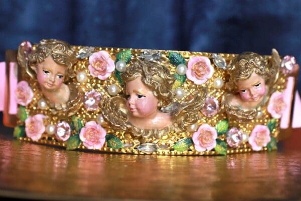 SOLD! 10098 Runway Baroque Cherubs Vases Flowers Waist Belt - Image 3