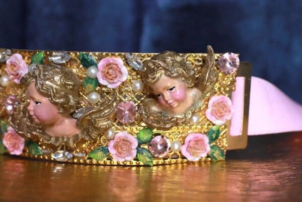 SOLD! 10098 Runway Baroque Cherubs Vases Flowers Waist Belt - Image 5