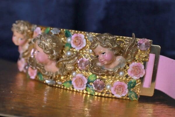 SOLD! 10098 Runway Baroque Cherubs Vases Flowers Waist Belt - Image 6