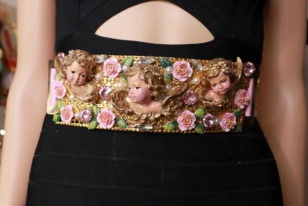 SOLD! 10098 Runway Baroque Cherubs Vases Flowers Waist Belt