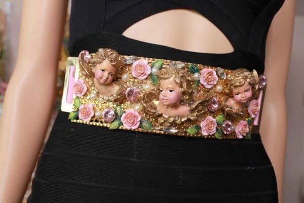 SOLD! 10098 Runway Baroque Cherubs Vases Flowers Waist Belt - Image 8