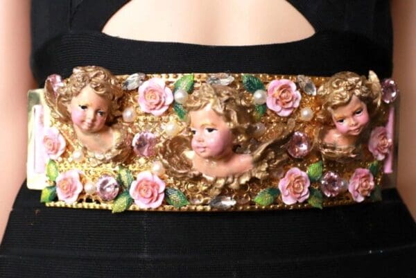 SOLD! 10098 Runway Baroque Cherubs Vases Flowers Waist Belt - Image 9
