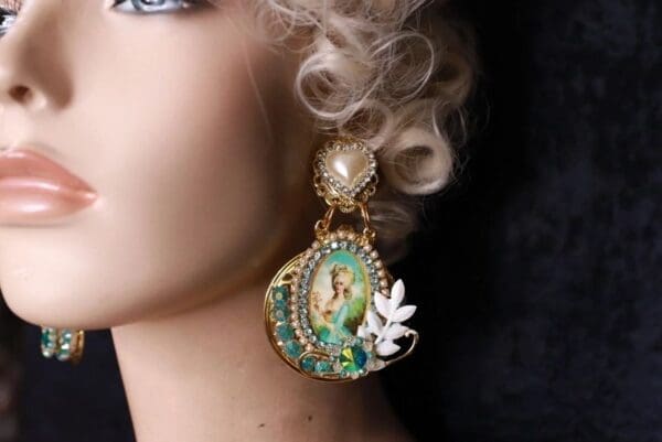 SOLD! 10102 Marie Antoinette Aqua Earrings Studs - Image 2
