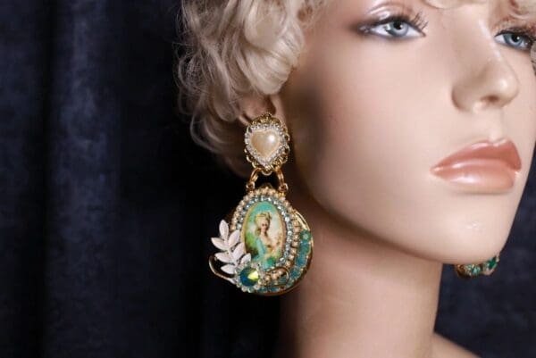 SOLD! 10102 Marie Antoinette Aqua Earrings Studs - Image 3