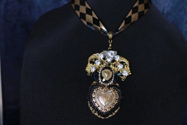 SOLD! 10103 Baroque Sacred Heart Pendant Ribbon Necklace - Image 2
