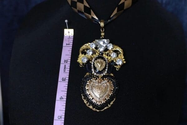 SOLD! 10103 Baroque Sacred Heart Pendant Ribbon Necklace - Image 4