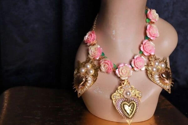 SOLD! 10105 Baroque Sacred Heart Roses Necklace - Image 4