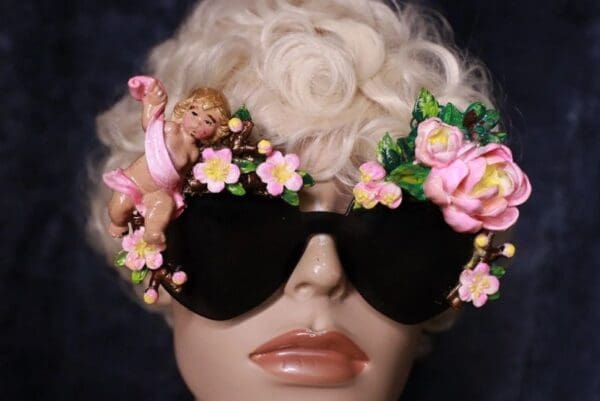 SOLD! 10108 Baroque Cherub Flower Embellished Sunglasses - Image 5