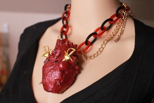 SOLD! 10112 Baroque Massive Red Heart Necklace - Image 9