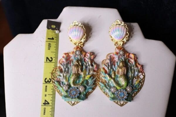 SOLD! 10116Nautical Mermaid Coral Reef Earrings Studs - Image 5