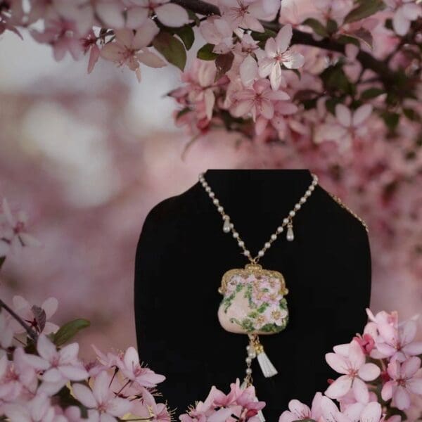 SOLD! 10131 Marie Antoinette Purse Hand Painted Necklace