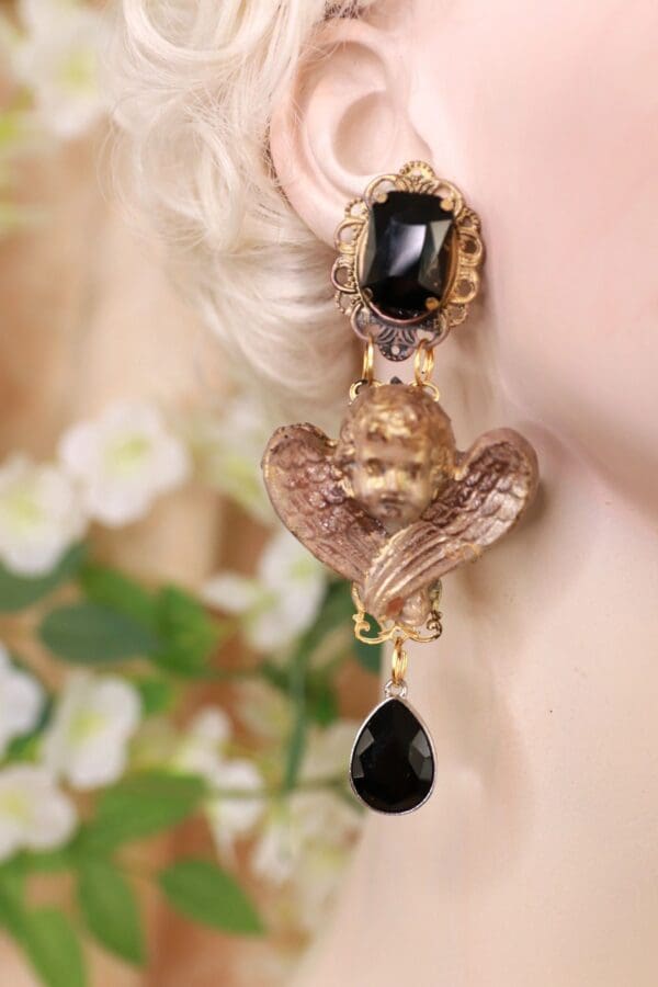 SOLD! 10132 Cherubs Angels Baroque Vintage Style Earrings Studs - Image 2