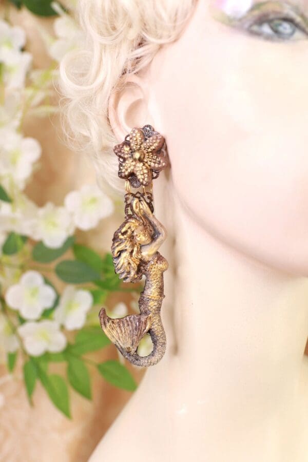 SOLD! 10135 Nautical Mermaids Baroque Vintage Style Earrings Studs - Image 2