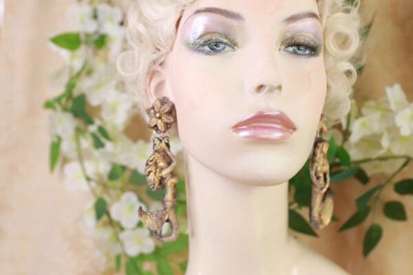 SOLD! 10135 Nautical Mermaids Baroque Vintage Style Earrings Studs - Image 3