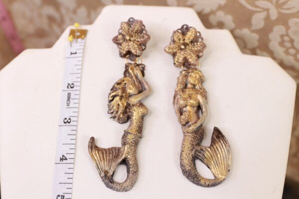 SOLD! 10135 Nautical Mermaids Baroque Vintage Style Earrings Studs - Image 4