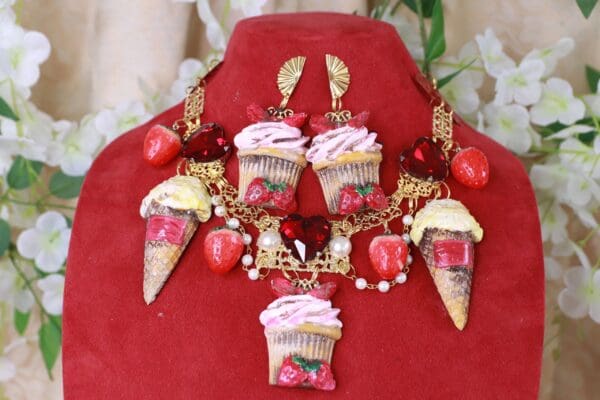 SOLD! 10137 Set Of Birthday Ice Cream Realistic Necklace+ Earrings