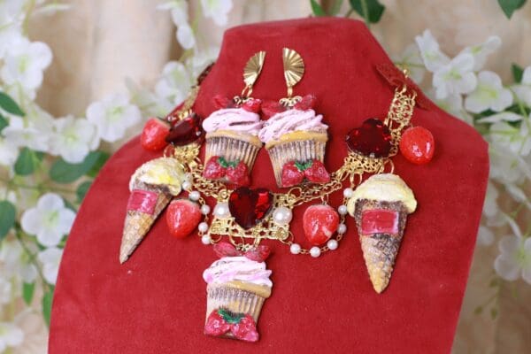 SOLD! 10137 Set Of Birthday Ice Cream Realistic Necklace+ Earrings - Image 2
