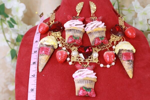 SOLD! 10137 Set Of Birthday Ice Cream Realistic Necklace+ Earrings - Image 3