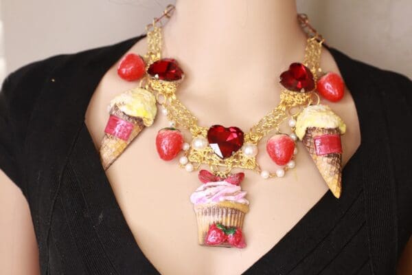 SOLD! 10137 Set Of Birthday Ice Cream Realistic Necklace+ Earrings - Image 8