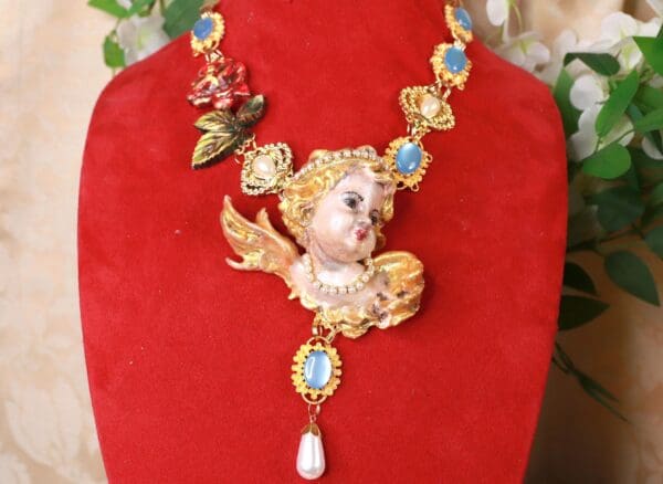 SOLD! 10138 Baroque Chubby Italian Cherub Rose Massive Necklace - Image 3