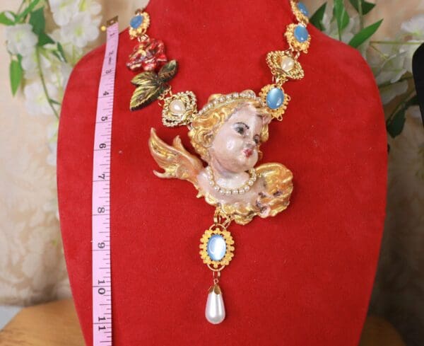 SOLD! 10138 Baroque Chubby Italian Cherub Rose Massive Necklace - Image 5