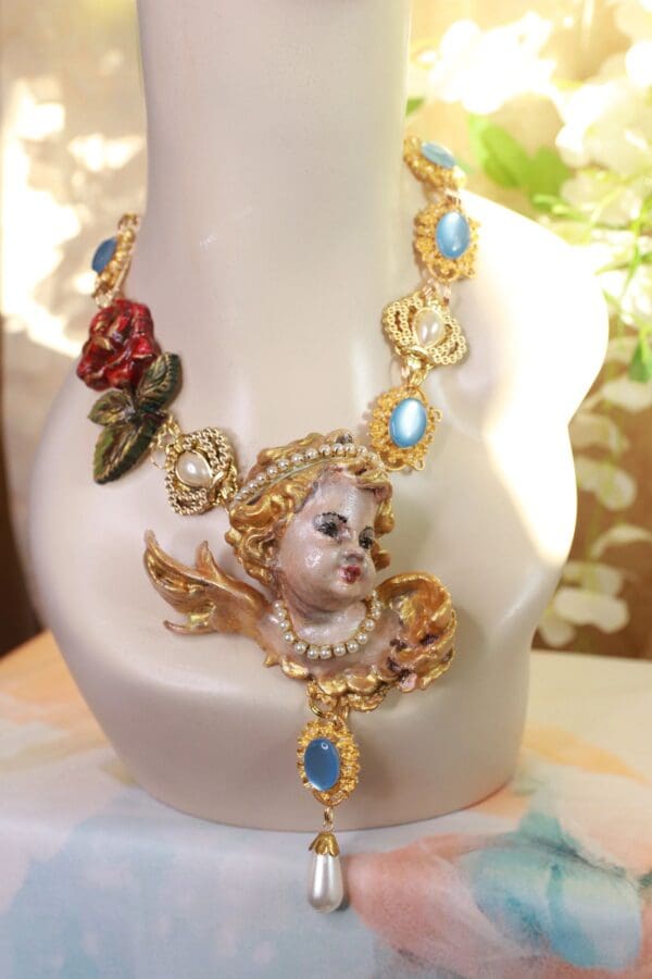 SOLD! 10138 Baroque Chubby Italian Cherub Rose Massive Necklace - Image 6