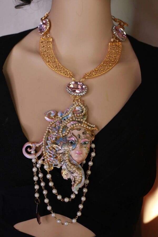 SOLD! 10140 Venetian Mask Pearl Massive Necklace - Image 5