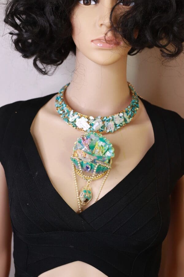 SOLD! 10142 Art Nouveau Nautical Sleeping Mermaid Massive Necklace - Image 4