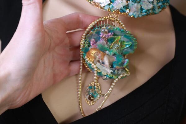 SOLD! 10142 Art Nouveau Nautical Sleeping Mermaid Massive Necklace - Image 5