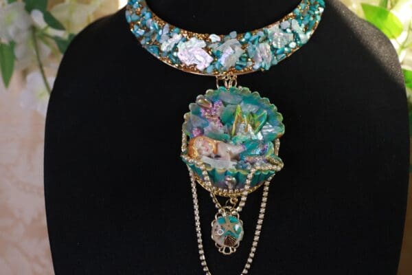 SOLD! 10142 Art Nouveau Nautical Sleeping Mermaid Massive Necklace - Image 6