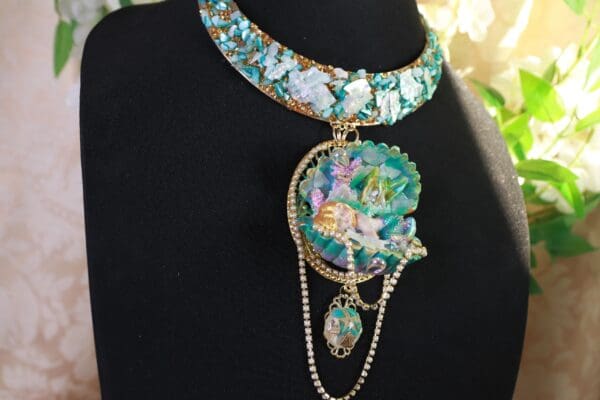 SOLD! 10142 Art Nouveau Nautical Sleeping Mermaid Massive Necklace - Image 8