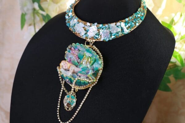 SOLD! 10142 Art Nouveau Nautical Sleeping Mermaid Massive Necklace - Image 7