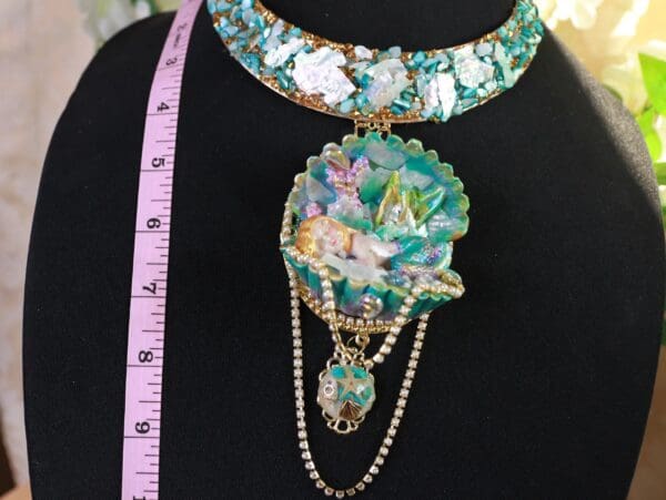 SOLD! 10142 Art Nouveau Nautical Sleeping Mermaid Massive Necklace - Image 9