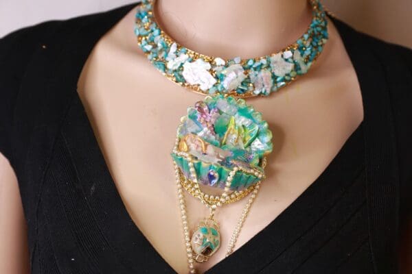 SOLD! 10142 Art Nouveau Nautical Sleeping Mermaid Massive Necklace - Image 2