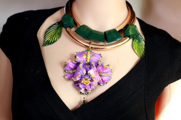 SOLD! 10143 Art Nouveau Iris Flower Massive Necklace - Image 7