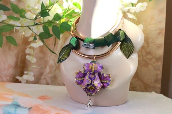 SOLD! 10143 Art Nouveau Iris Flower Massive Necklace - Image 2