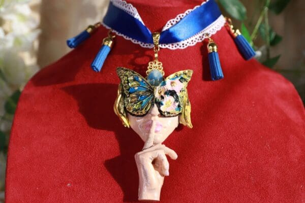 SOLD! 10145 Venetian Mask Lady Butterfly Hush Necklace - Image 2
