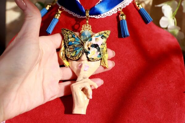 SOLD! 10145 Venetian Mask Lady Butterfly Hush Necklace - Image 4
